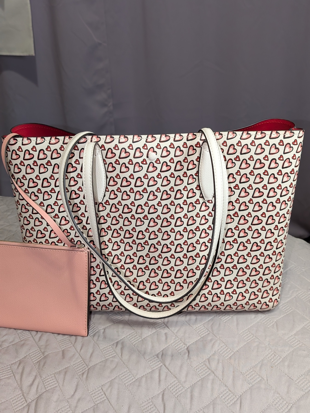 KATE SPADE NWOT - All Day Fancy Hearts Large Tote - Pink & White - Picture 3 of 14